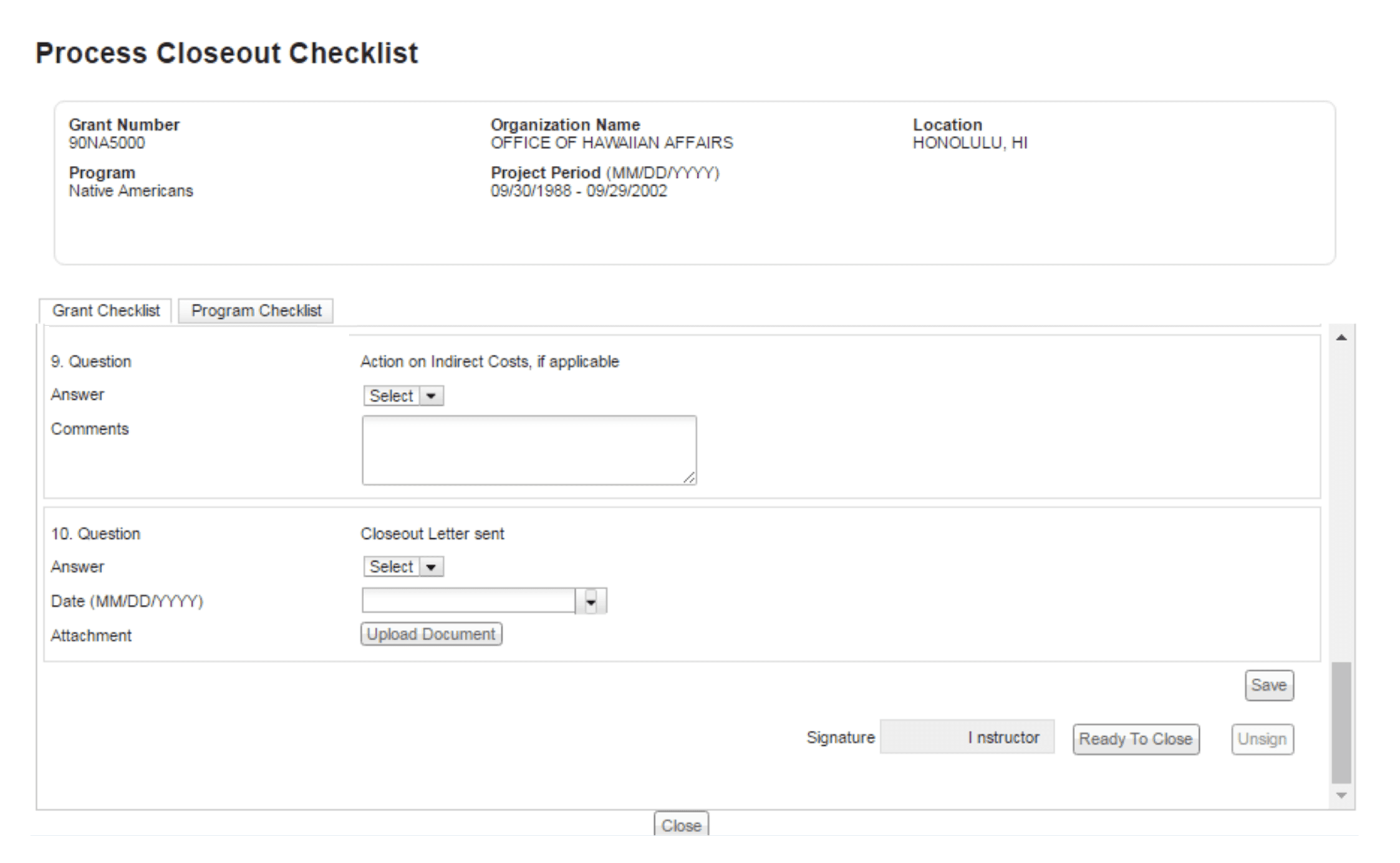 A selection of MVP screens covering key closeout checklist workflows