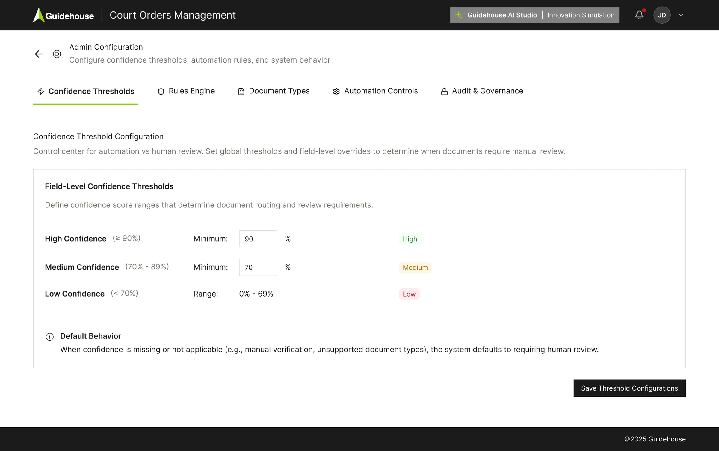Admin — Confidence Threshold Configuration