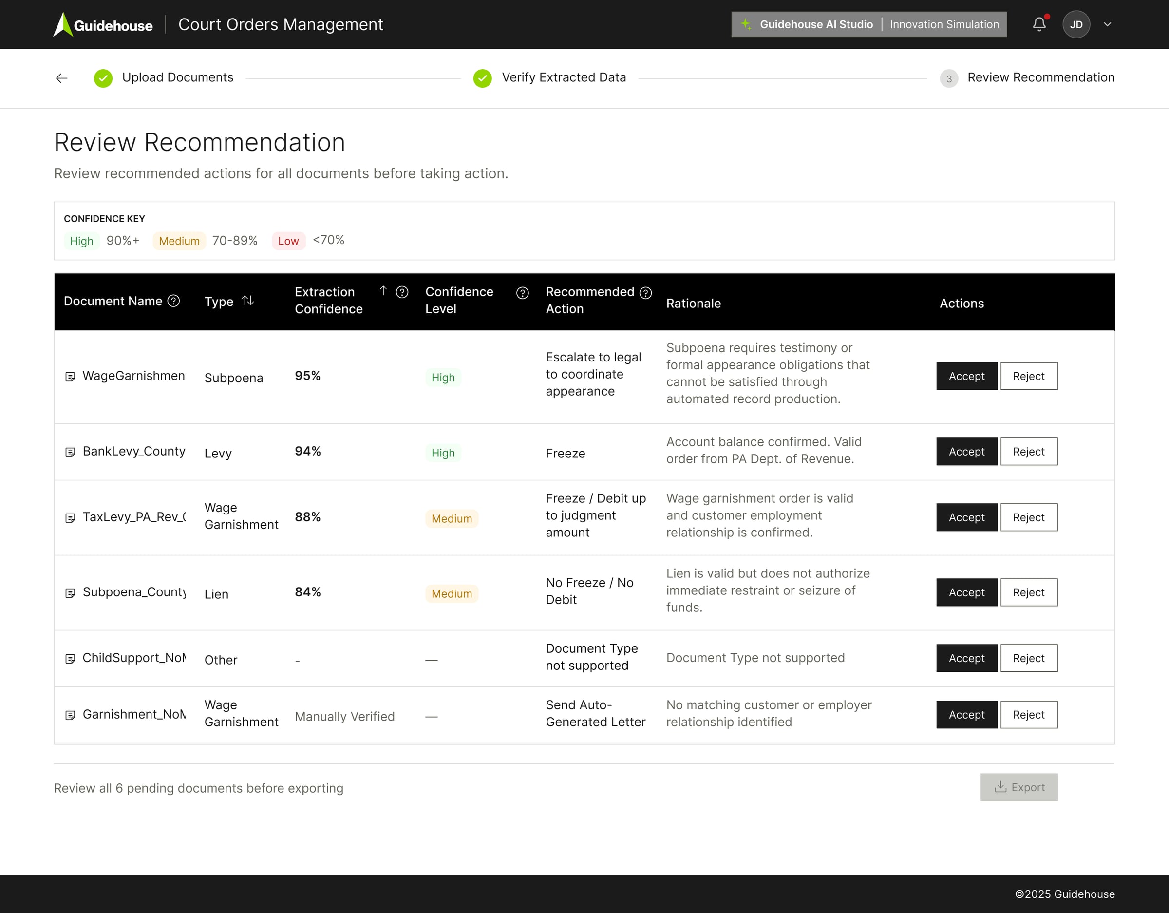 V3 — Final: Review Recommendation with Accept / Reject per document