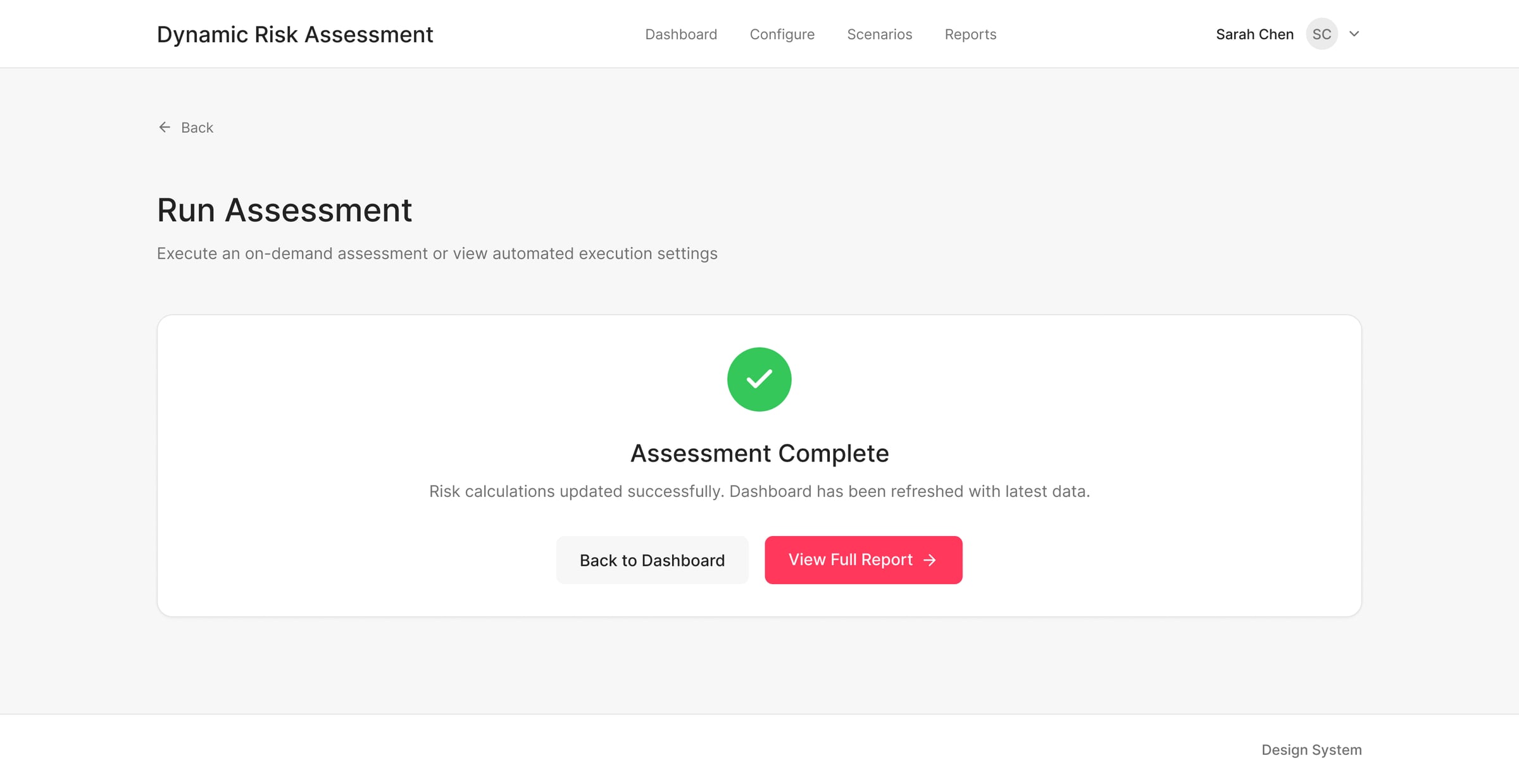 Assessment complete confirmation screen