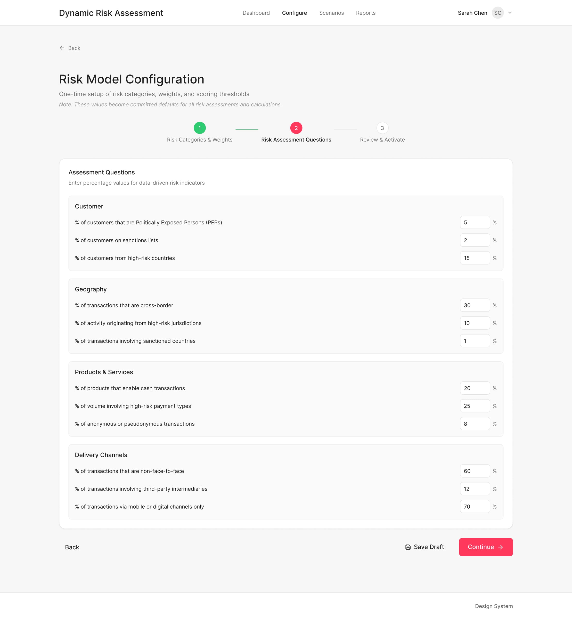 Step 2: Assessment Questions configuration with data-driven inputs