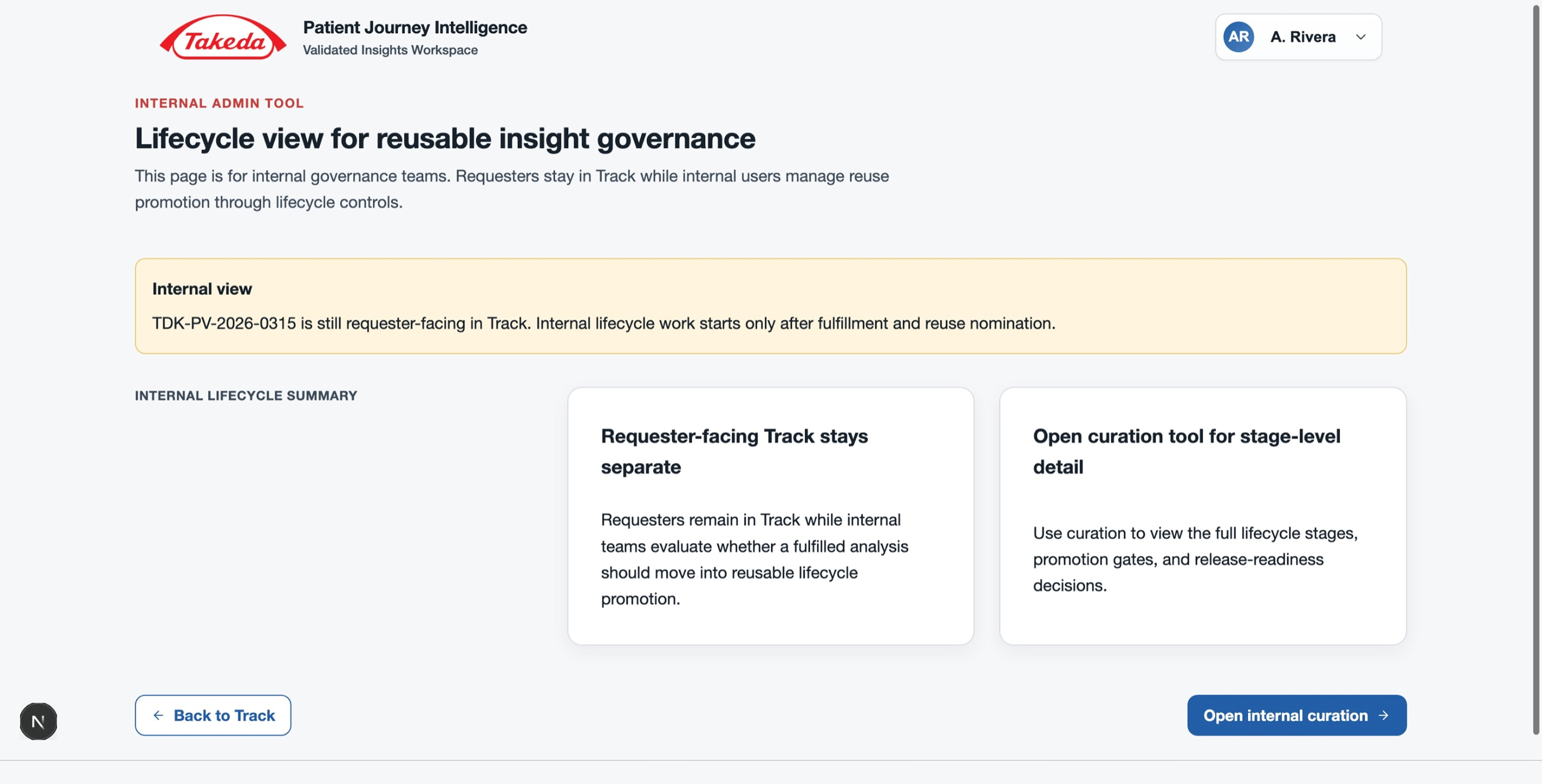Admin lifecycle view with DEV, UAT, PROD promotion stages