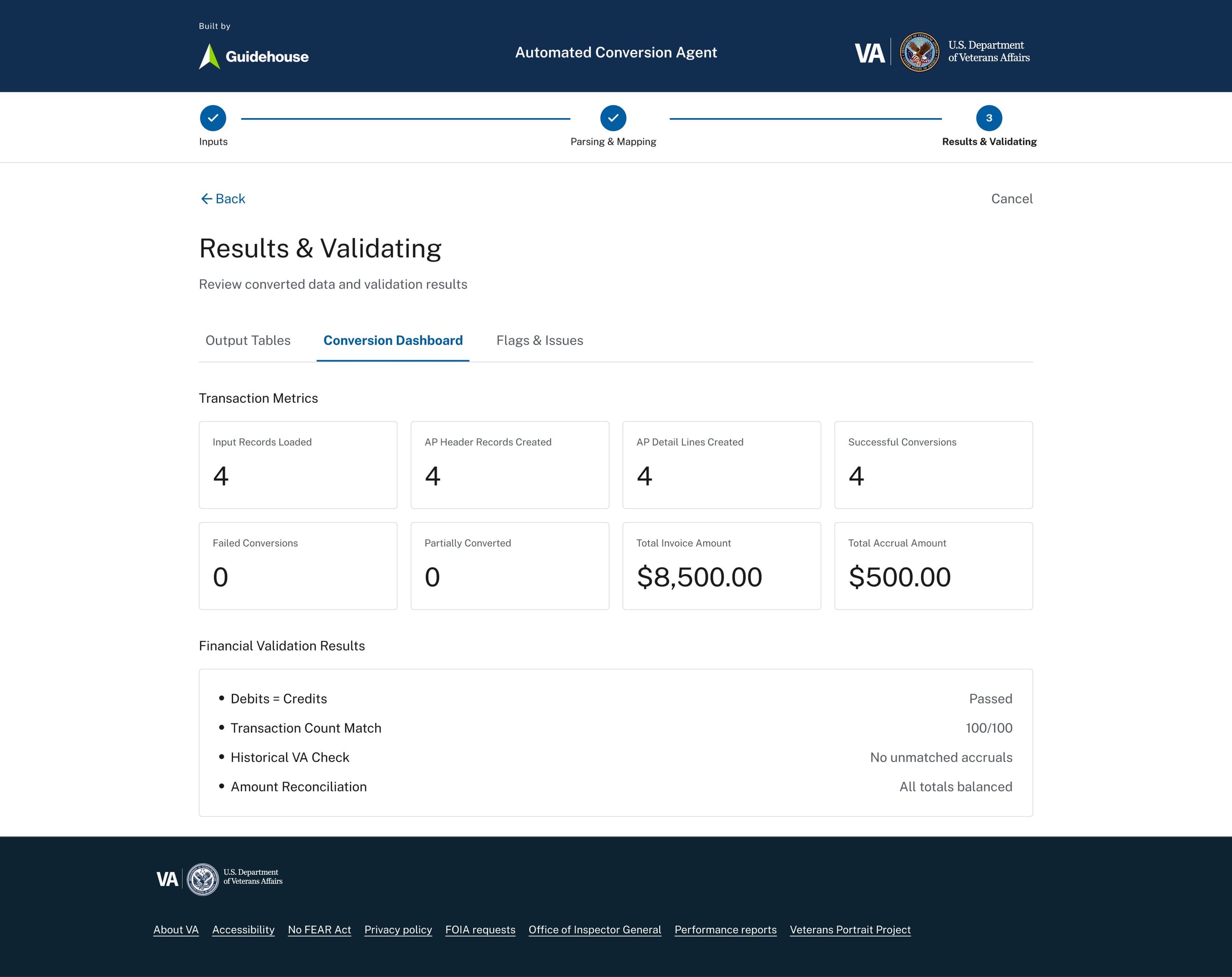 Detailed output view with expandable records and export-ready structure