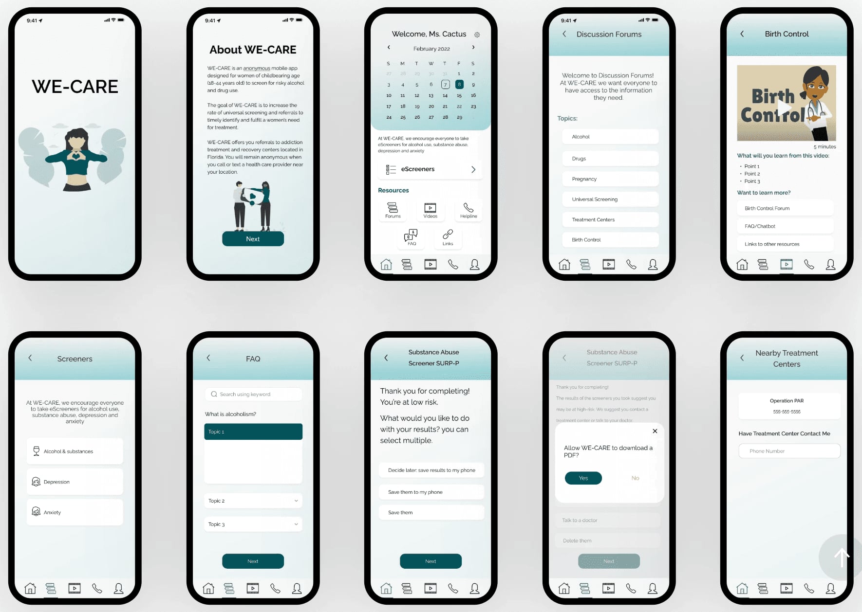 Initial high fidelity mockup screens from the first prototype